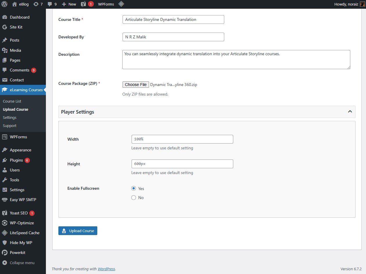 Course Management Interface