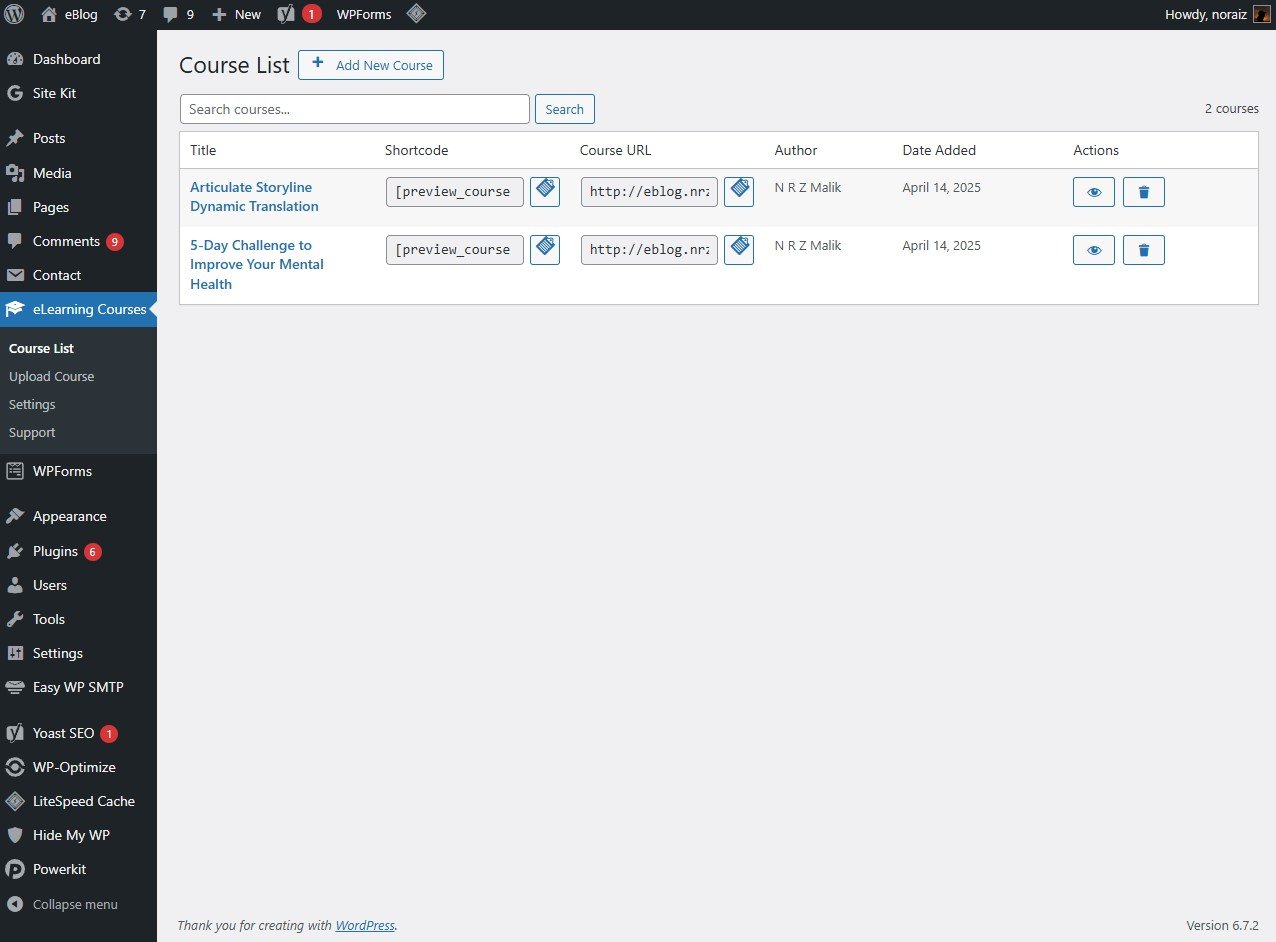 Course Management Interface